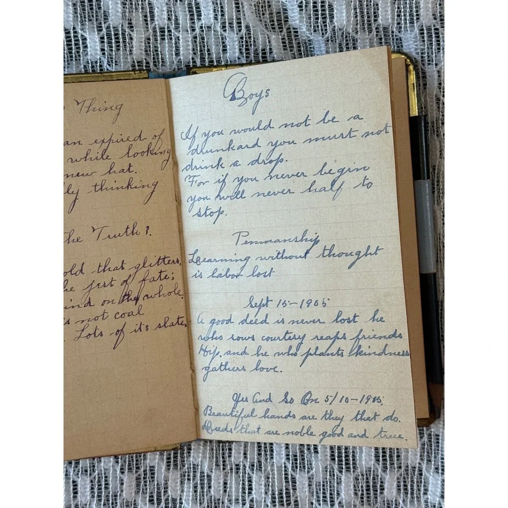 Antique 1905 Pocket Notebook Handwritten Notes Ephemera Blue Gold Floral